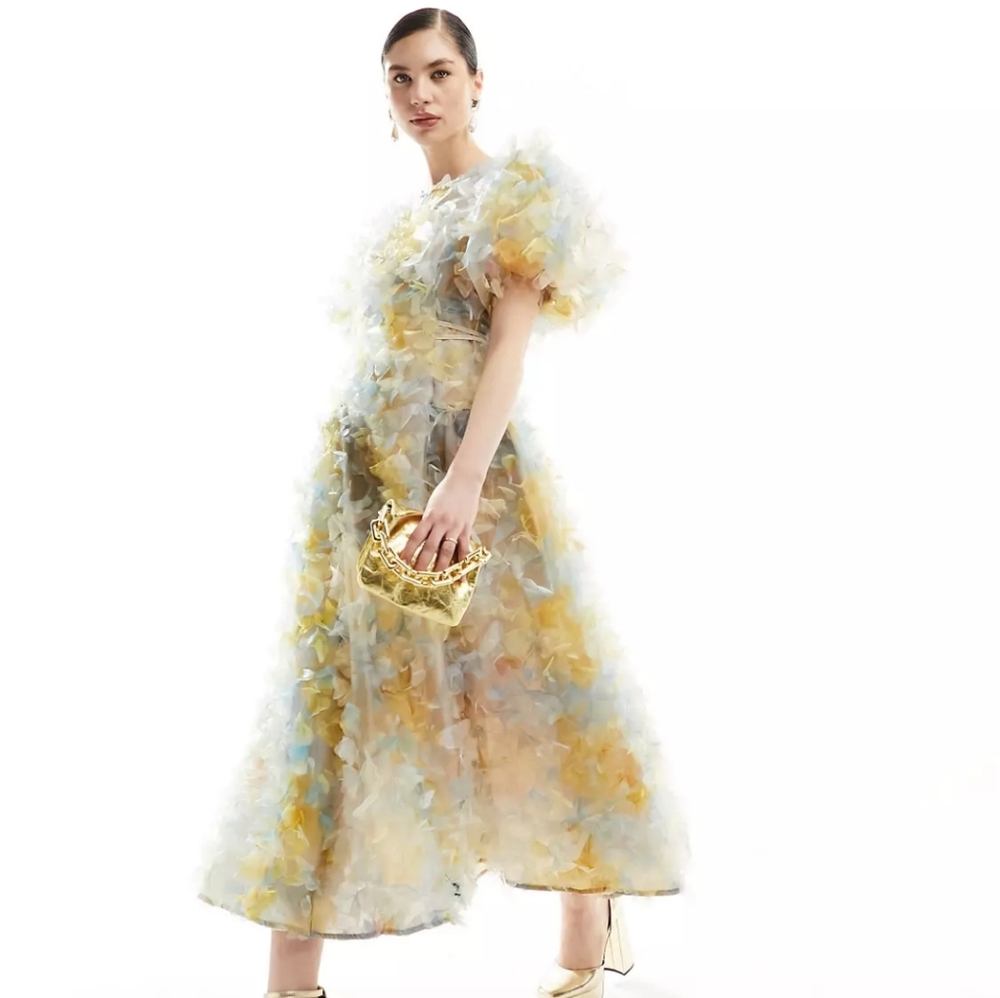 Sister Jane Dream petally midi dress in watercolor 3D floral size XS